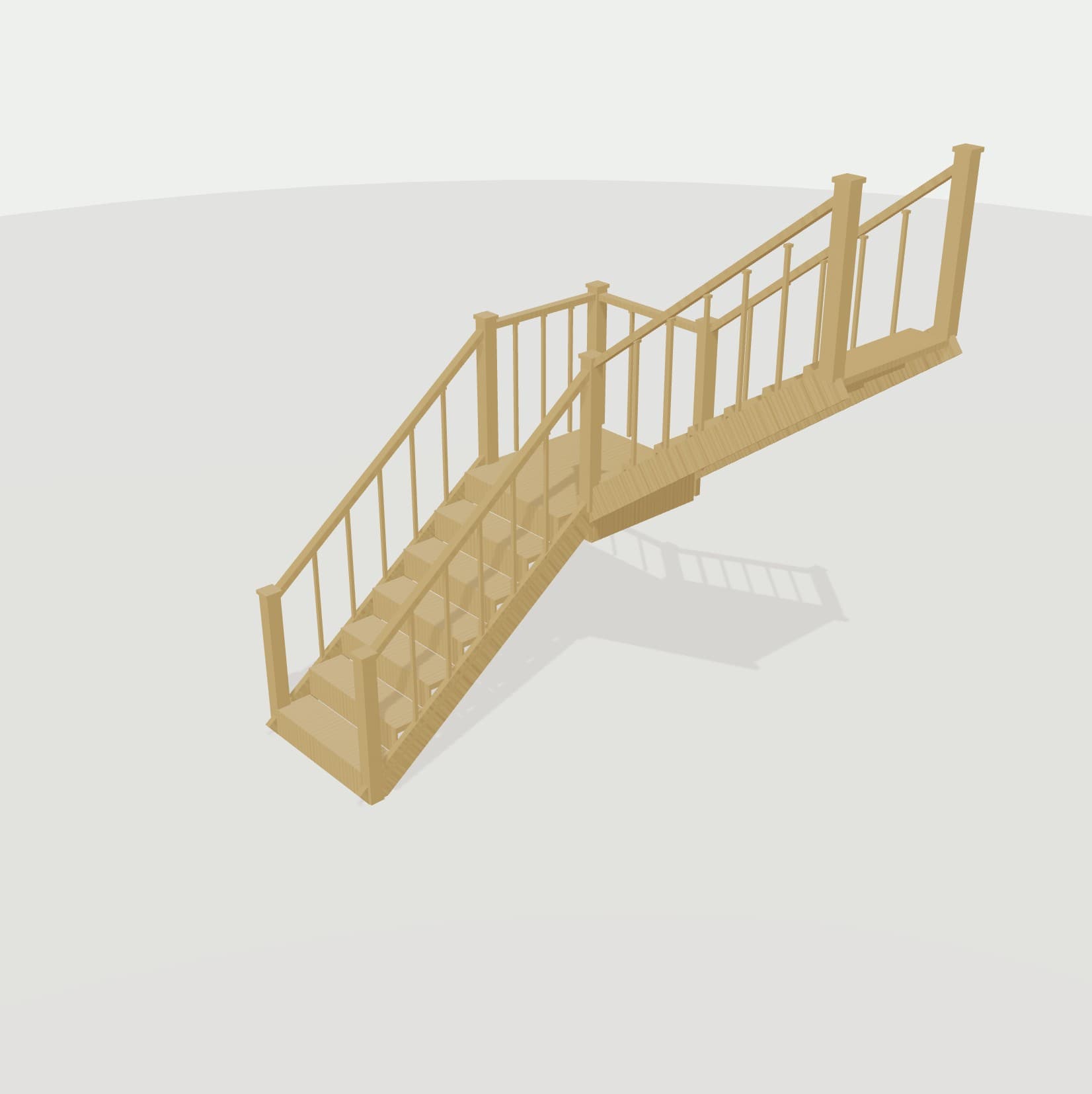 White Oak quarter-turn staircase rendered in the StairSpec configurator